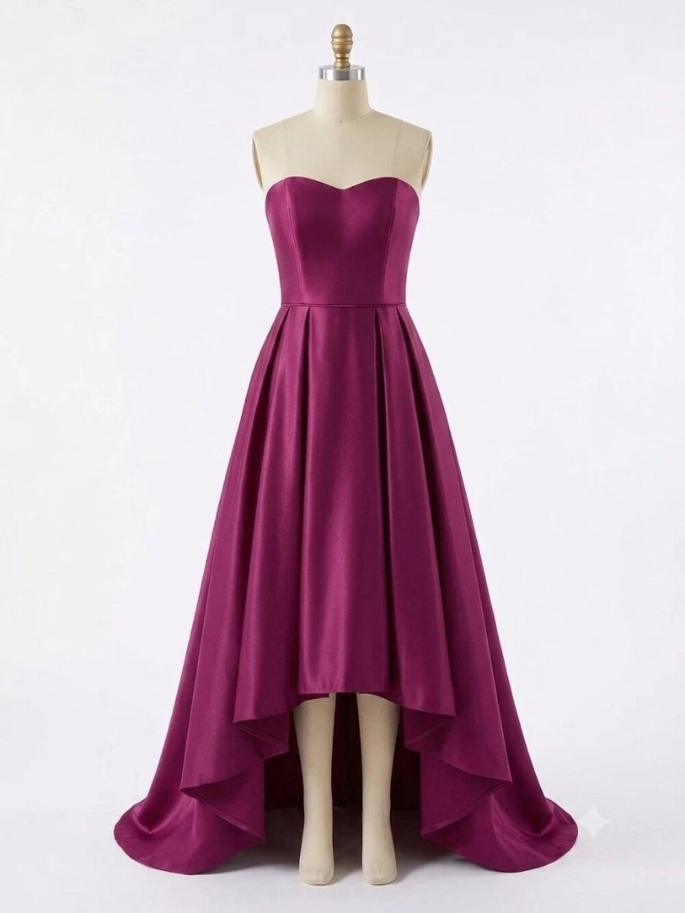 Betsy & Adam Magenta Satin Strapless Sweetheart High-Low Gown Prom Dress SZ 8